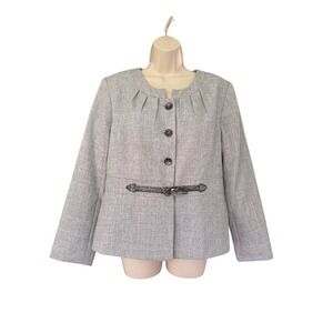 Isabella Suits Grey Pleated Collarless Blazer Jacket Snakeskin‎ Belt Size 12